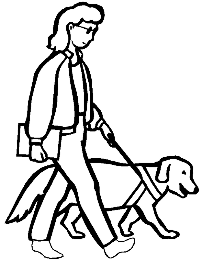 Print Vrouw met blindengeleidehond kleurplaat